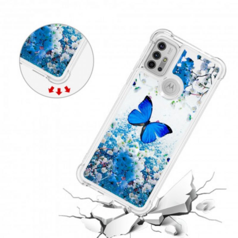 Hoesje voor Moto G30 / G10 Glitter Blauwe Vlinders