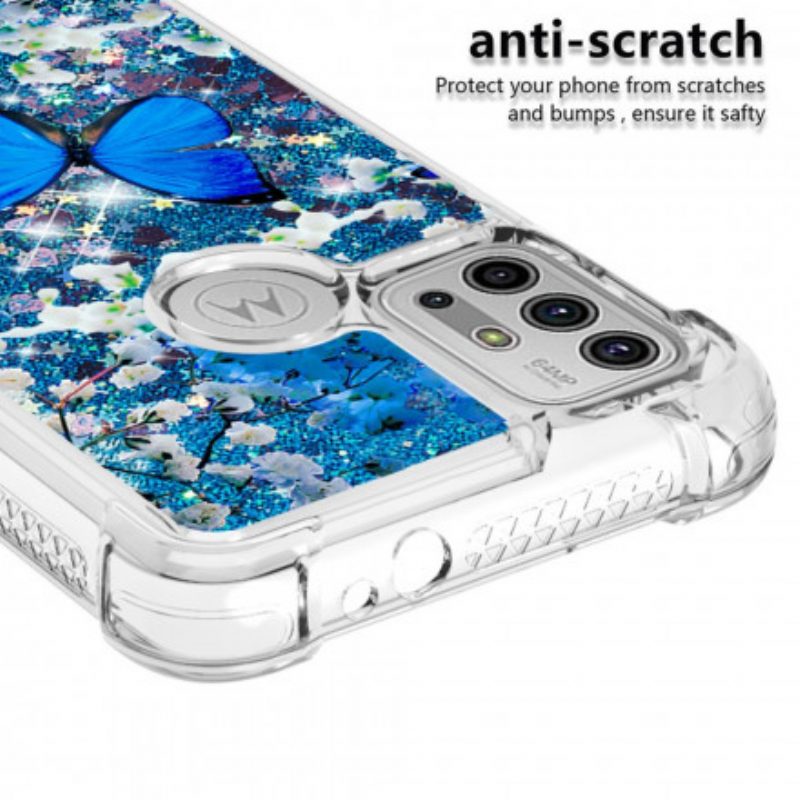 Hoesje voor Moto G30 / G10 Glitter Blauwe Vlinders