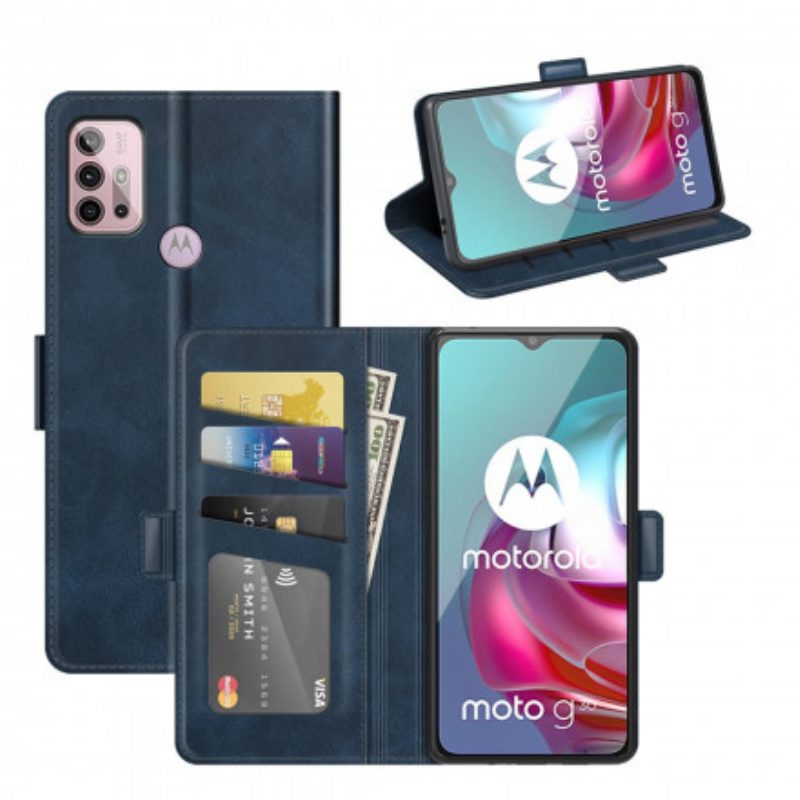 Leren Hoesje voor Moto G30 / G10 Folio-hoesje Dubbele Klep