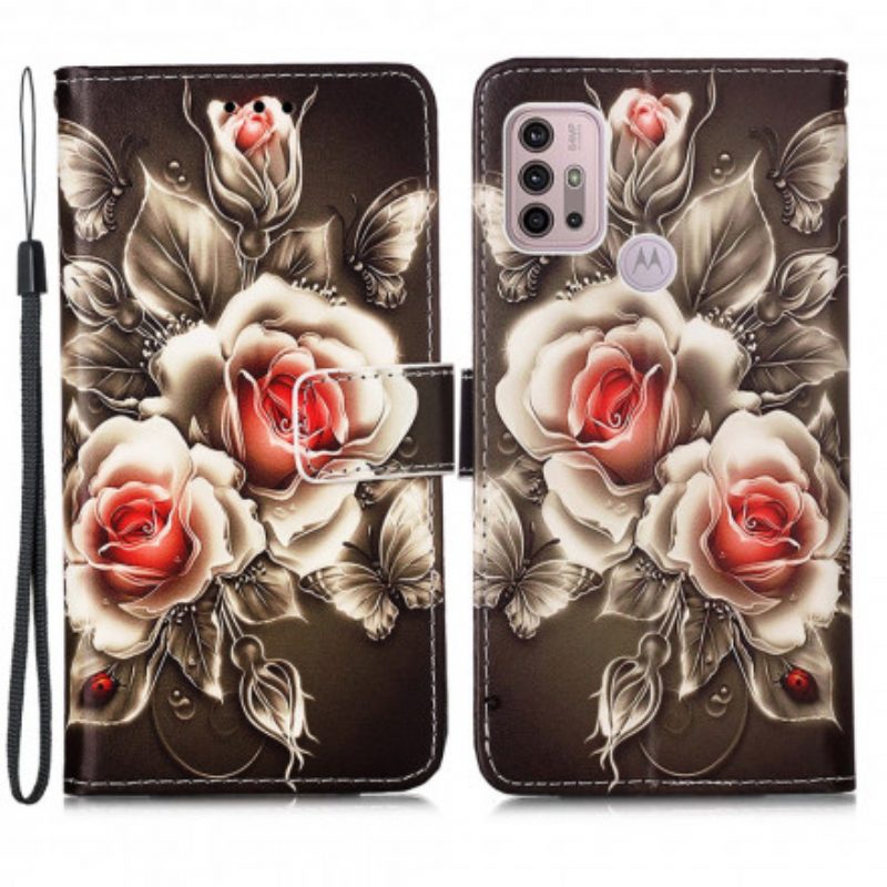 Leren Hoesje voor Moto G30 / G10 Gouden Rozen