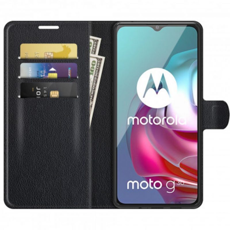 Leren Hoesje voor Moto G30 / G10 Klassiek Lychee-effect