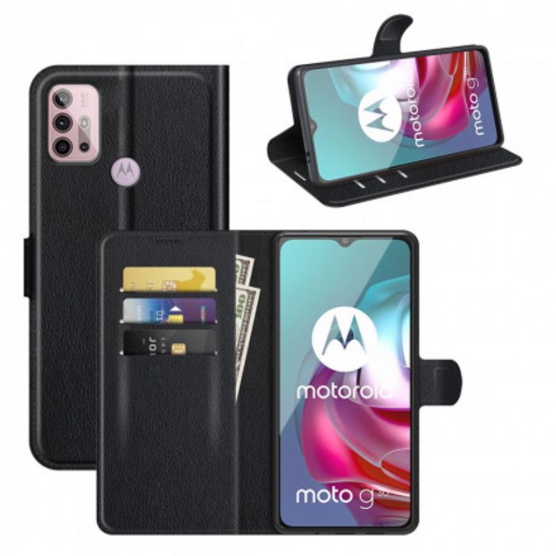 Leren Hoesje voor Moto G30 / G10 Klassiek Lychee-effect