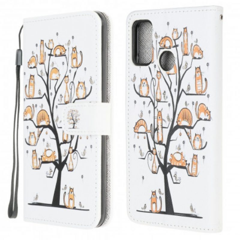 Leren Hoesje voor Moto G30 / G10 Met Ketting Funky Cats Met Riem