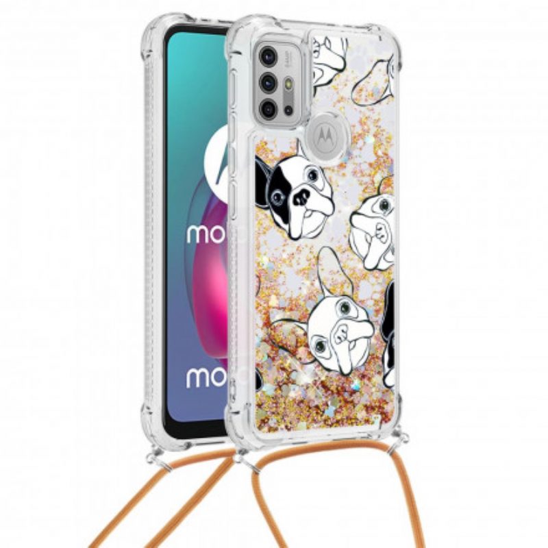 Telefoonhoesje voor Moto G30 / G10 Met Koord Honden Met Trekkoord Met Pailletten