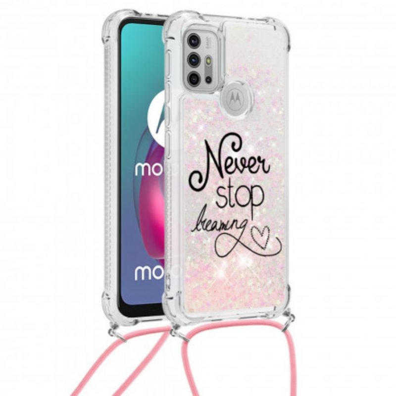 Telefoonhoesje voor Moto G30 / G10 Met Koord Stop Nooit Met Glitterkoord