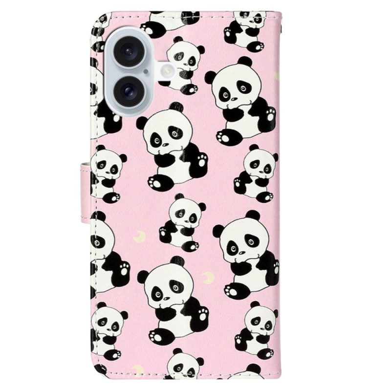 Bescherming Hoesje iPhone 16 Lanyard Panda's