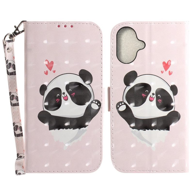 Bescherming Hoesje iPhone 16 Panda Love Met Riempje