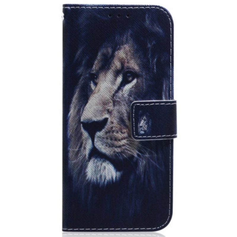 Flip Case Leren iPhone 16 Dromende Leeuw