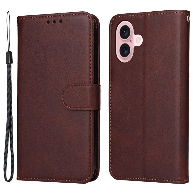 Flip Case Leren iPhone 16 Effen Leerstijl Met Riem