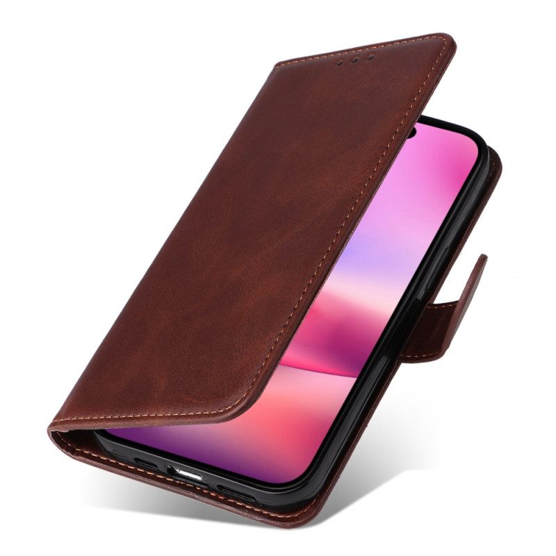 Flip Case Leren iPhone 16 Effen Leerstijl Met Riem