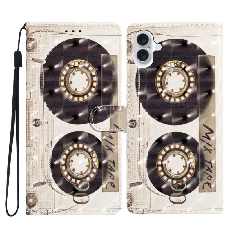 Flip Case Leren iPhone 16 Lanyardcassette