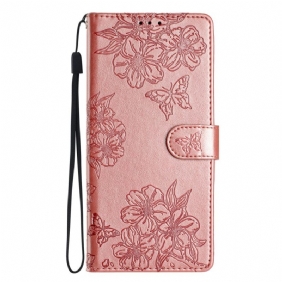 Flip Case Leren iPhone 16 Patroon Met Vlinders En Bloemen