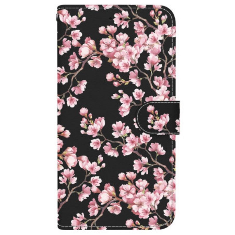 Flip Case Leren iPhone 16 Vastgebonden Pruimenbloesems