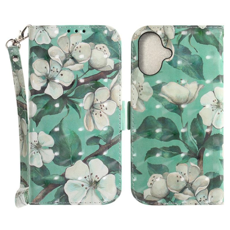 Folio-hoesje iPhone 16 Telefoonhoesje Aquarelbloemen Met Riempje