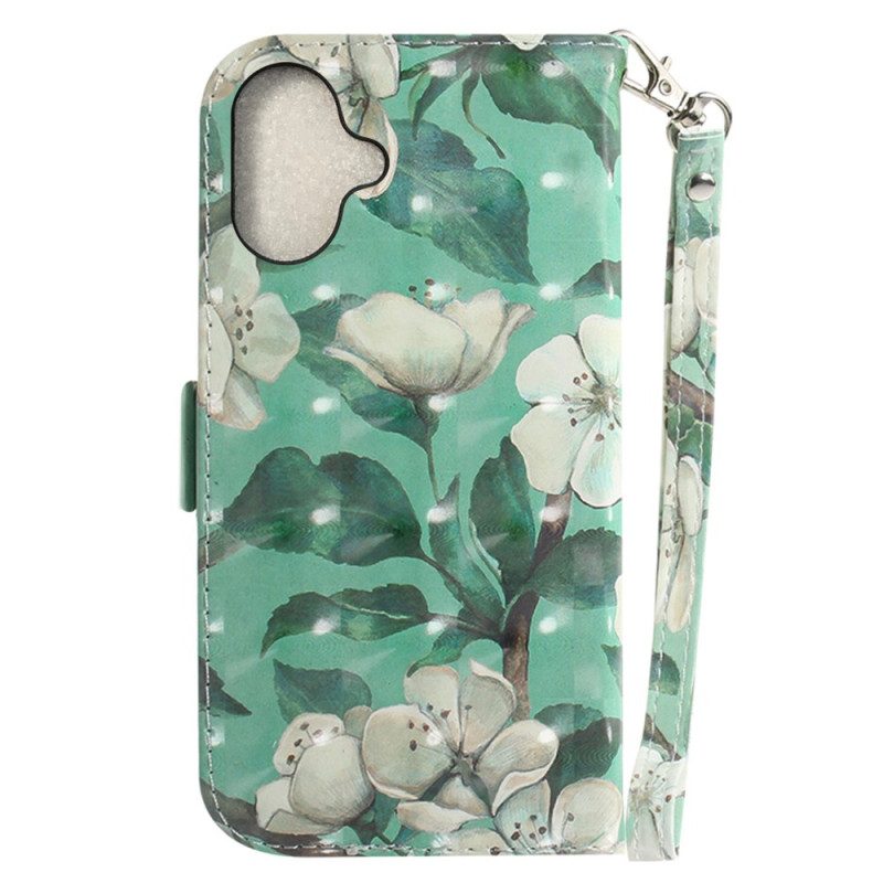 Folio-hoesje iPhone 16 Telefoonhoesje Aquarelbloemen Met Riempje