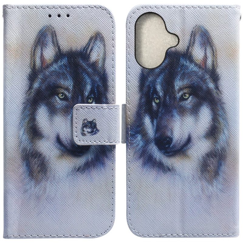 Folio-hoesje iPhone 16 Telefoonhoesje Waterverfwolf