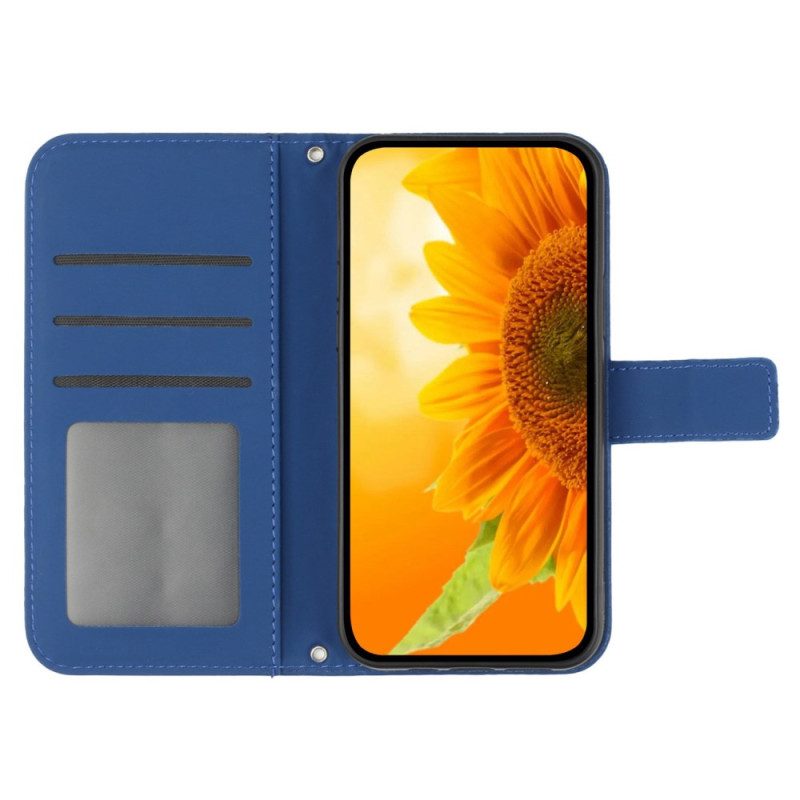 Folio-hoesje iPhone 16 Telefoonhoesje Zonnebloemprint Met Schouderband