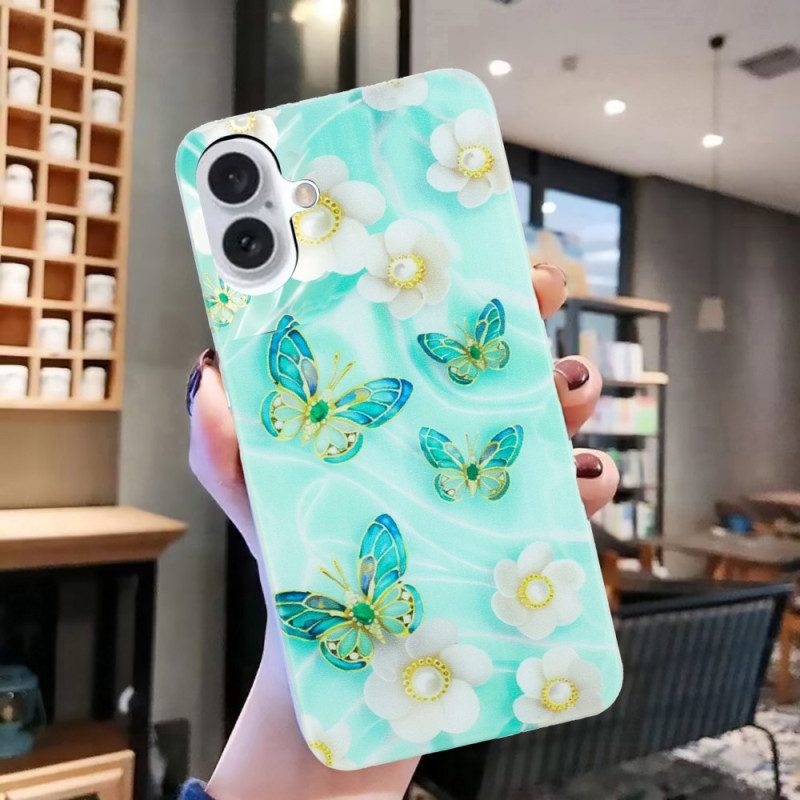 Hoesje iPhone 16 Bloemen En Vlinders