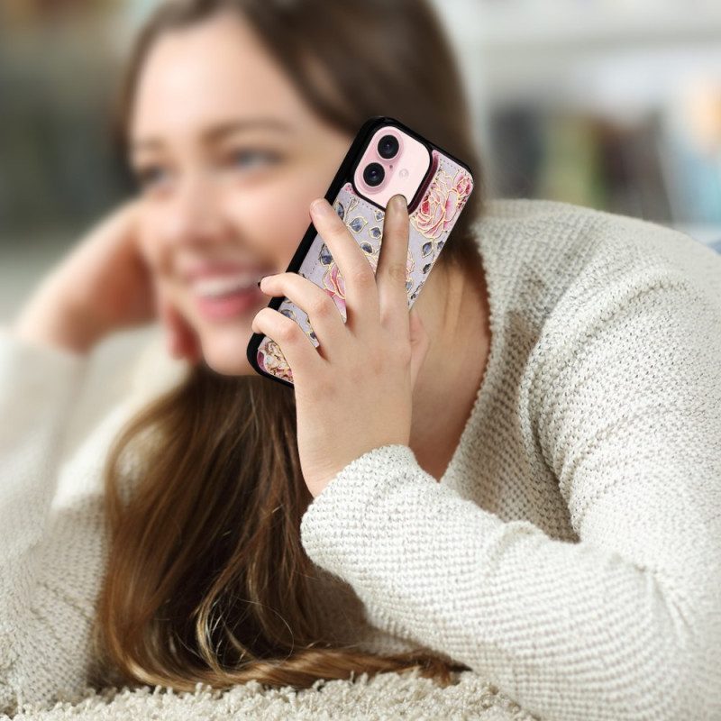 Hoesje iPhone 16 Rfid-kaarthouder Met Bloemen