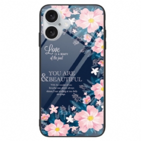 Hoesje iPhone 16 Roze Bloemen Van Gehard Glas