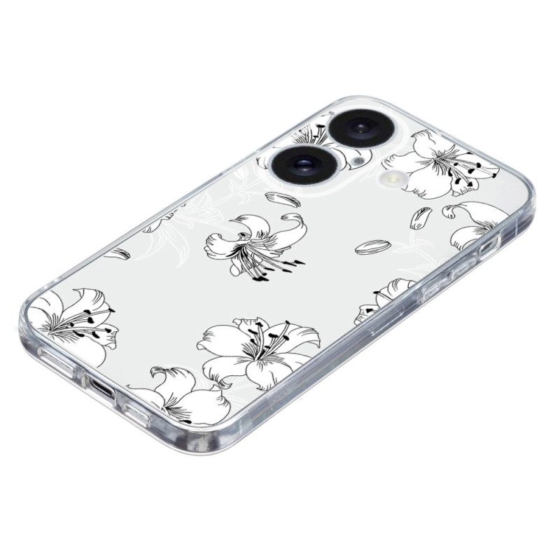 Hoesje iPhone 16 Transparante Rand Witte Bloemen Bescherming Hoesje