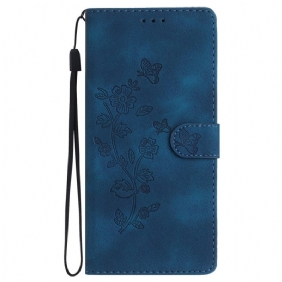 Leren Hoesje iPhone 16 Bedrukte Bloemen Met Riempje Bescherming Hoesje