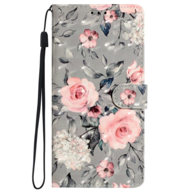 Leren Hoesje iPhone 16 Bloemenprint Met Riempje Bescherming Hoesje