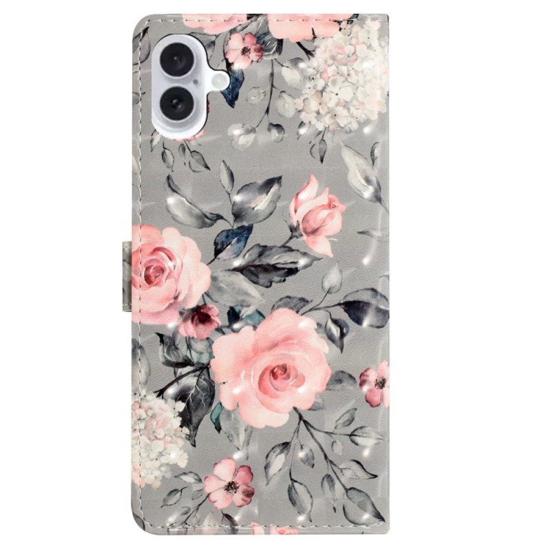 Leren Hoesje iPhone 16 Bloemenprint Met Riempje Bescherming Hoesje