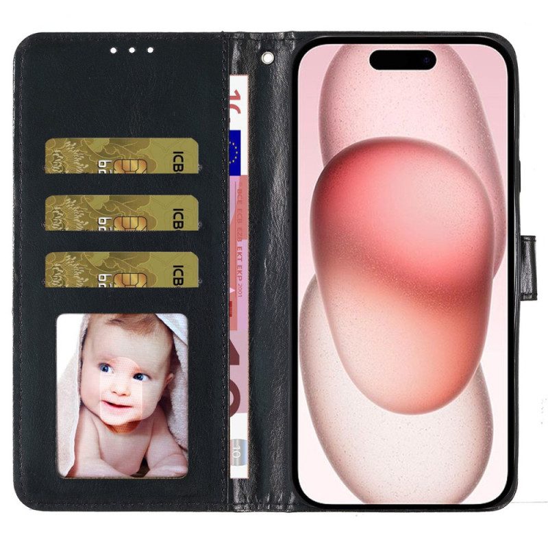 Leren Hoesje iPhone 16 Pailletten Met Bandjes Bescherming Hoesje