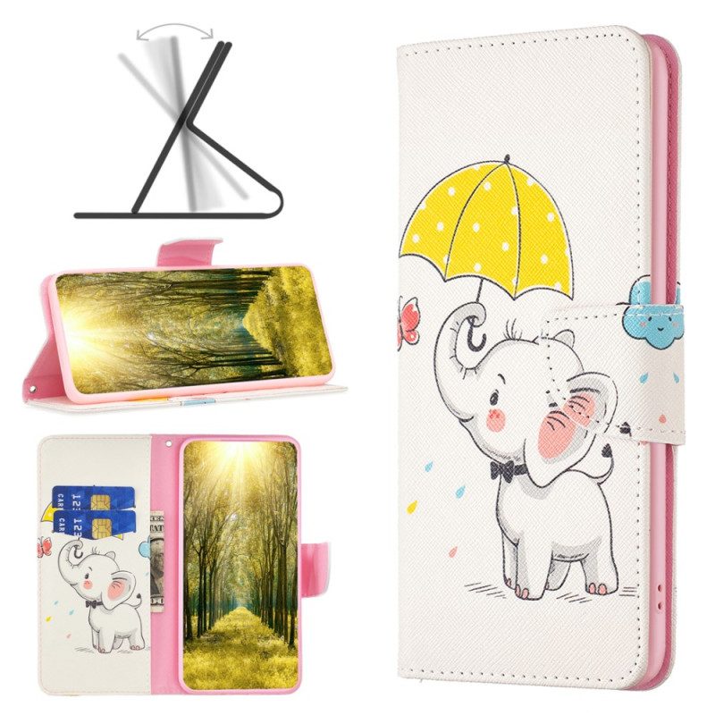 Leren Hoesje iPhone 16 Paraplu En Olifant Bescherming Hoesje