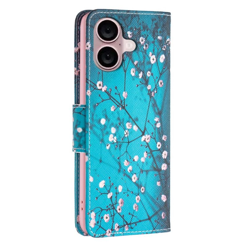 Leren Hoesje iPhone 16 Pruimenbloesems Bescherming Hoesje