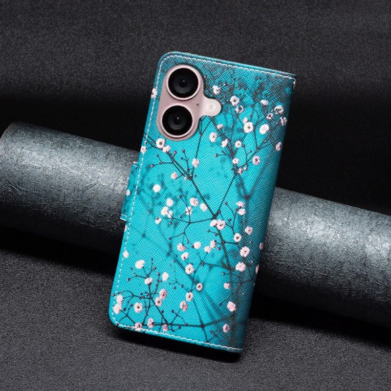 Leren Hoesje iPhone 16 Pruimenbloesems Bescherming Hoesje