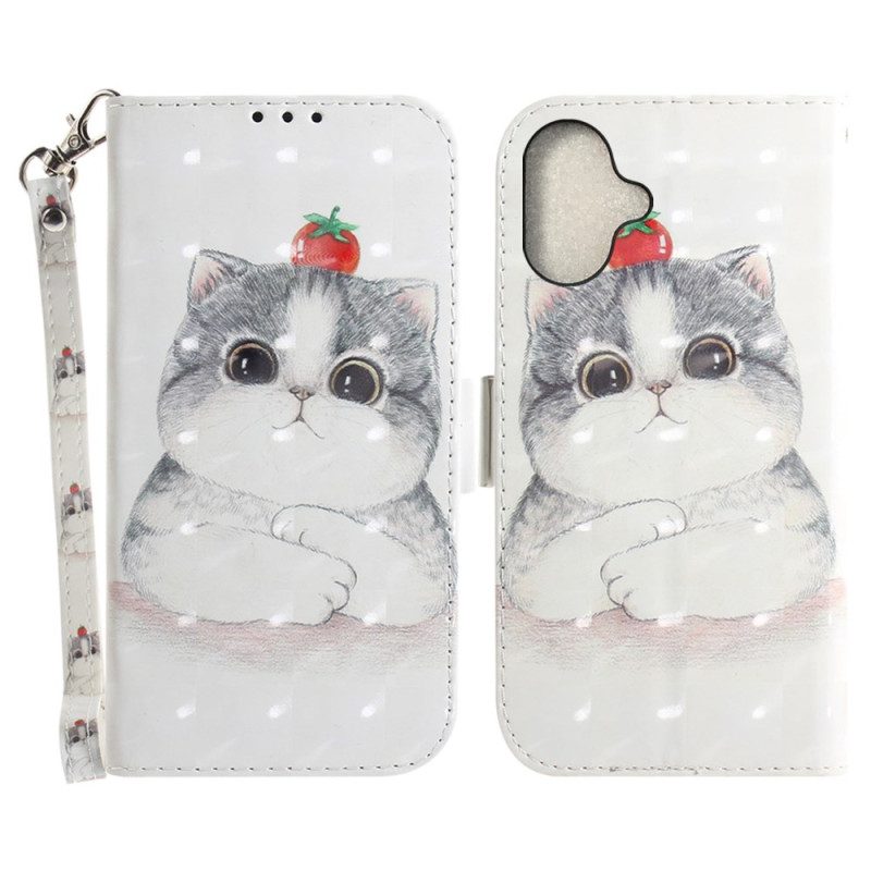 Leren Hoesje iPhone 16 Schattige Kat Met Riem