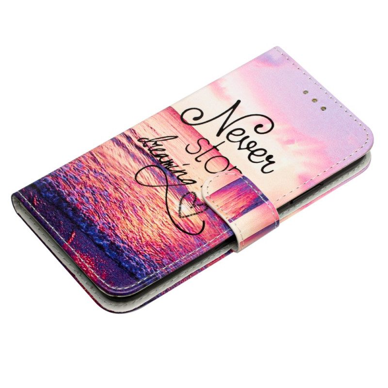 Leren Hoesje iPhone 16 Stop Nooit Met Dromen Met Riem Bescherming Hoesje