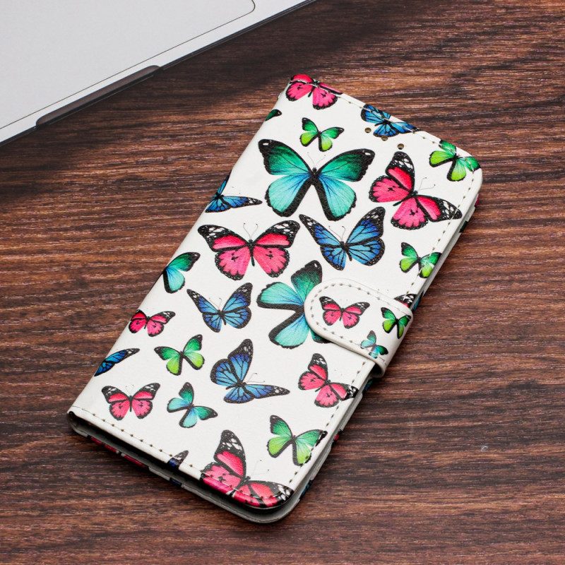 Leren Hoesje iPhone 16 Vlinderpatroon Met Riempje Bescherming Hoesje