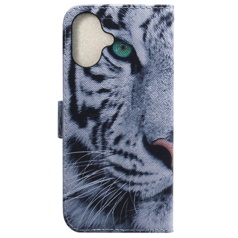 Leren Hoesje iPhone 16 Witte Tijger Bescherming Hoesje