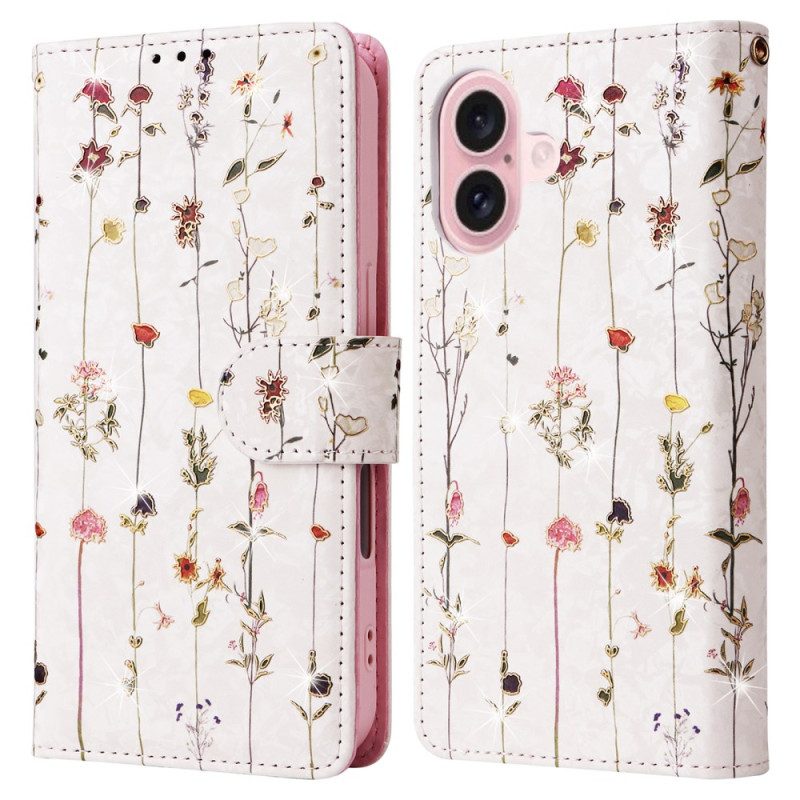 Leren Hoesje Voor iPhone 16 Bloemen Rfid-blokkeertechnologie