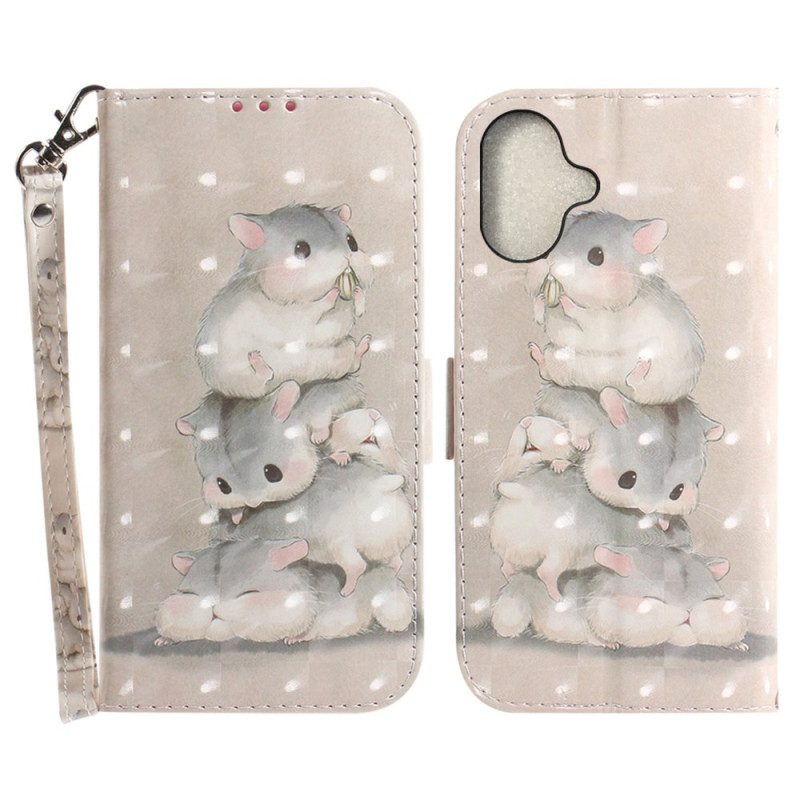 Leren Hoesje Voor iPhone 16 Hamsters Met Riem