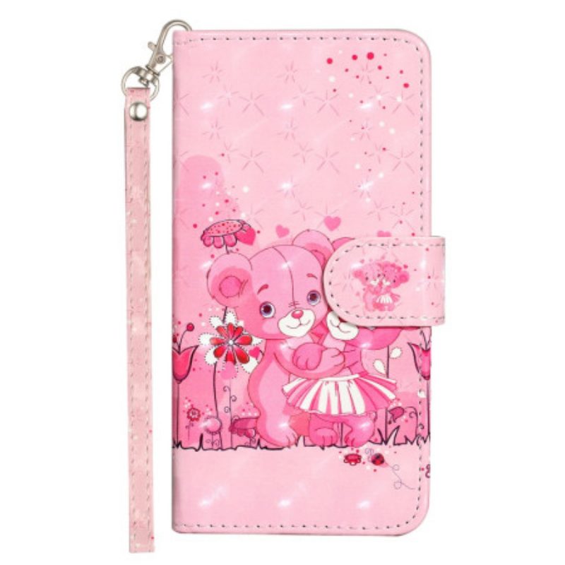 Leren Hoesje Voor iPhone 16 Paar Beren Met Riem