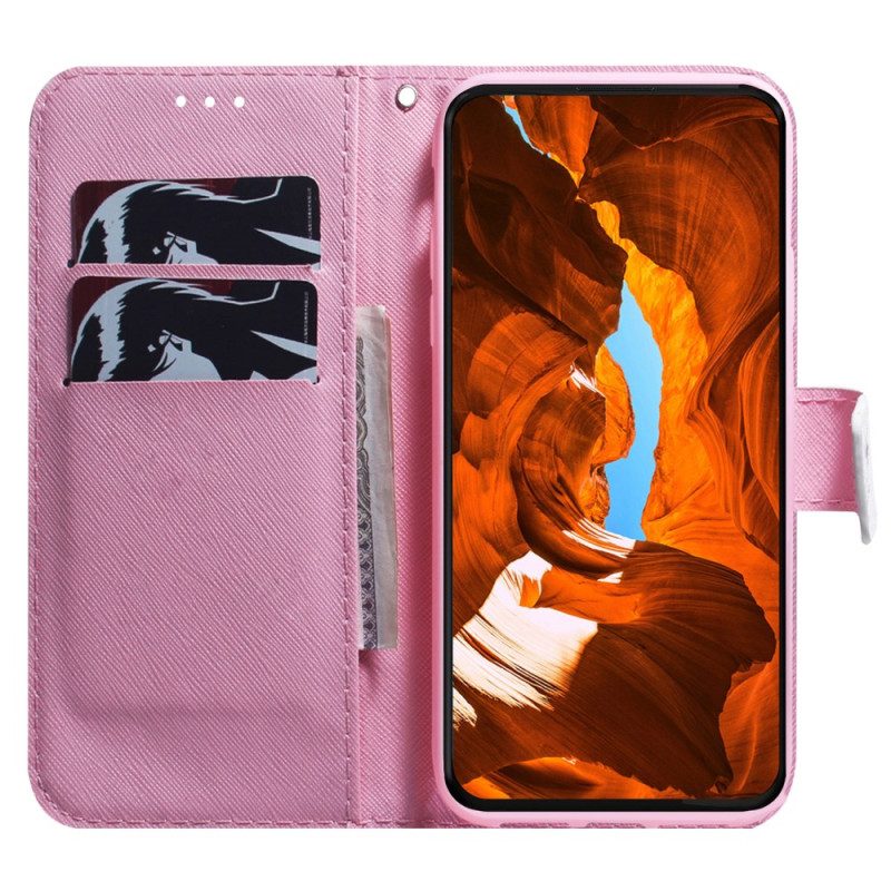 Leren Hoesje Voor iPhone 16 Roze Bloem