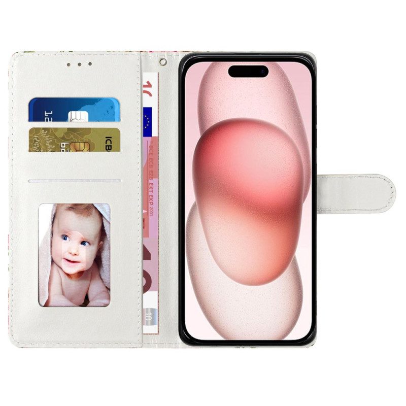 Leren Hoesje Voor iPhone 16 Roze Luipaardprint Met Riempje