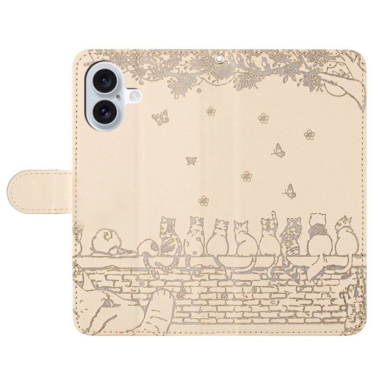 Leren Hoesje Voor iPhone 16 Stringkatten