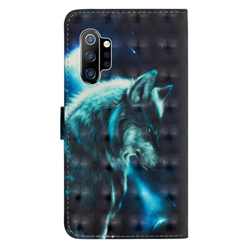 Leren Hoesje voor Samsung Galaxy Note 10 Plus Majestueuze Wolf