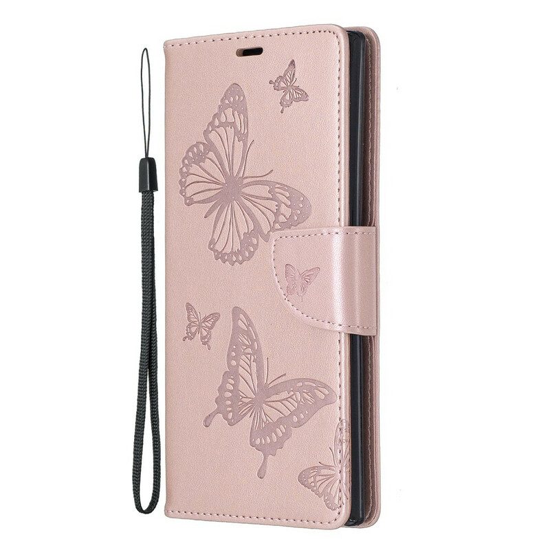 Leren Hoesje voor Samsung Galaxy Note 10 Plus Met Ketting Mooie Stringvlinders