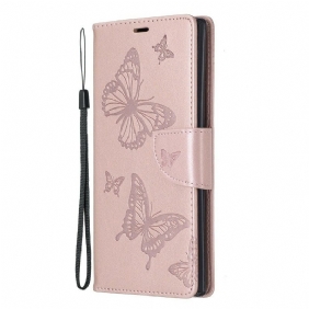 Leren Hoesje voor Samsung Galaxy Note 10 Plus Met Ketting Mooie Stringvlinders