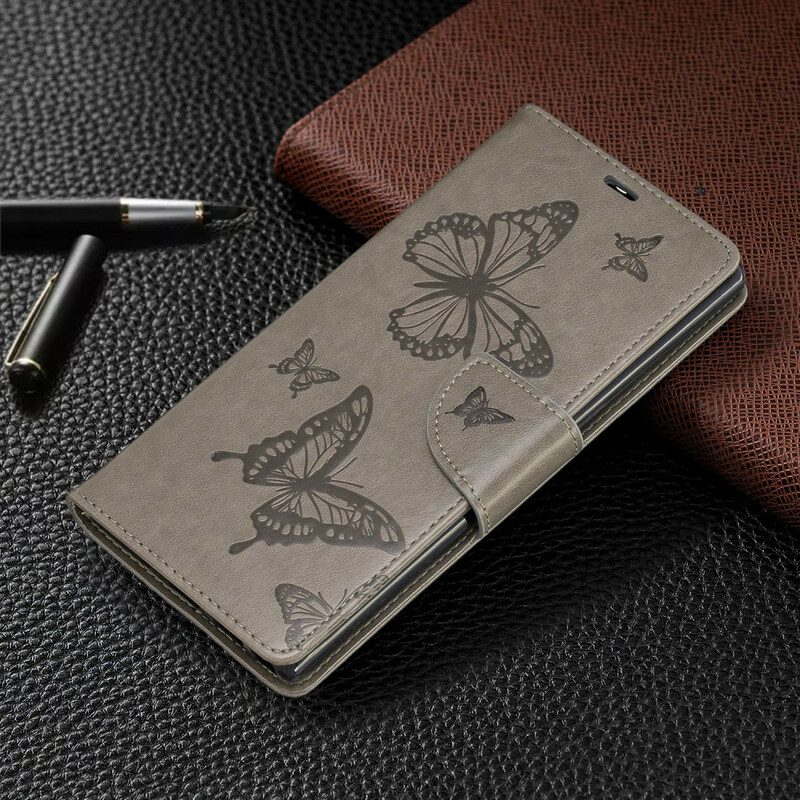 Leren Hoesje voor Samsung Galaxy Note 10 Plus Met Ketting Mooie Stringvlinders