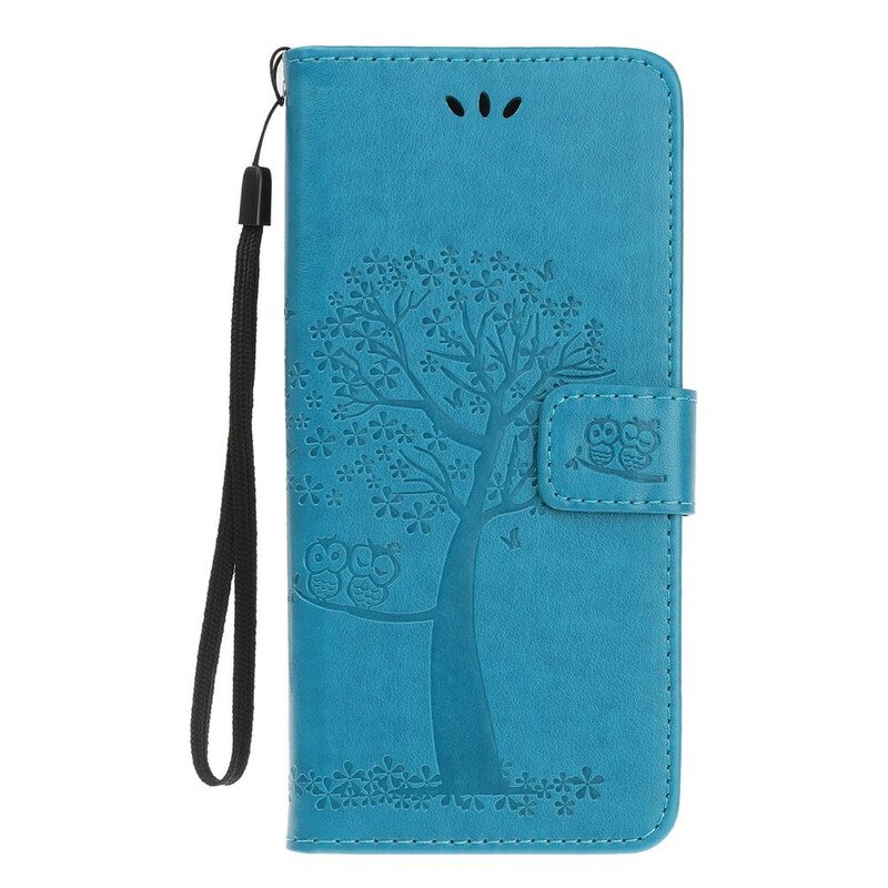 Leren Hoesje voor Samsung Galaxy Note 10 Plus Met Ketting String Boom En Uilen