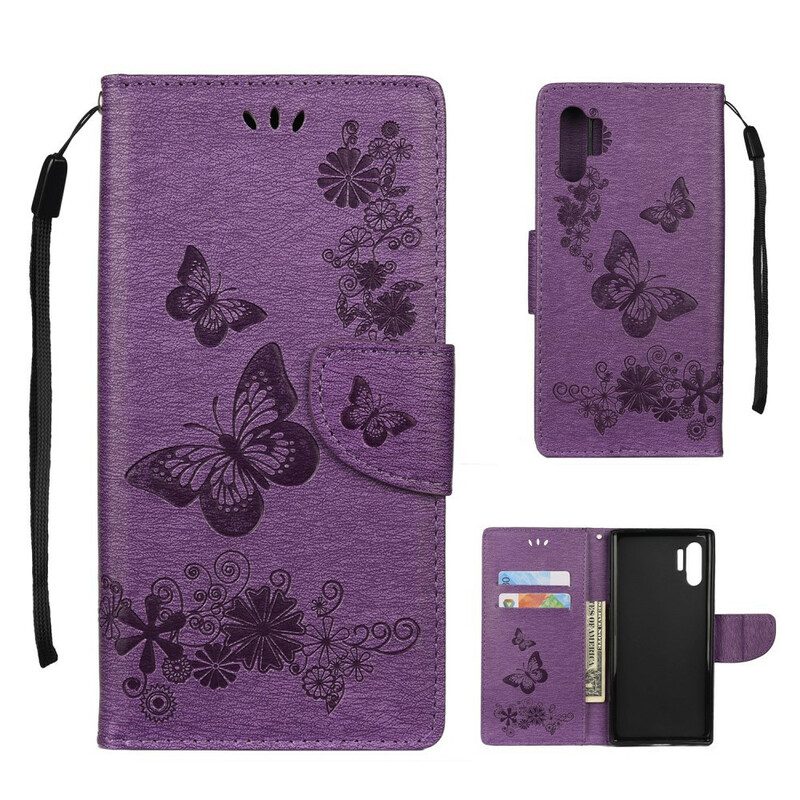 Leren Hoesje voor Samsung Galaxy Note 10 Plus Met Ketting Vlinders En Bloembanden