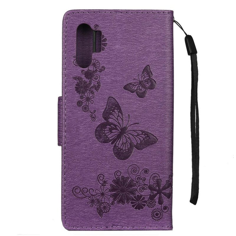 Leren Hoesje voor Samsung Galaxy Note 10 Plus Met Ketting Vlinders En Bloembanden