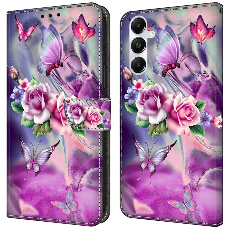 Bescherming Hoesje Samsung Galaxy A55 5g Paarse Vlinders En Bloemen